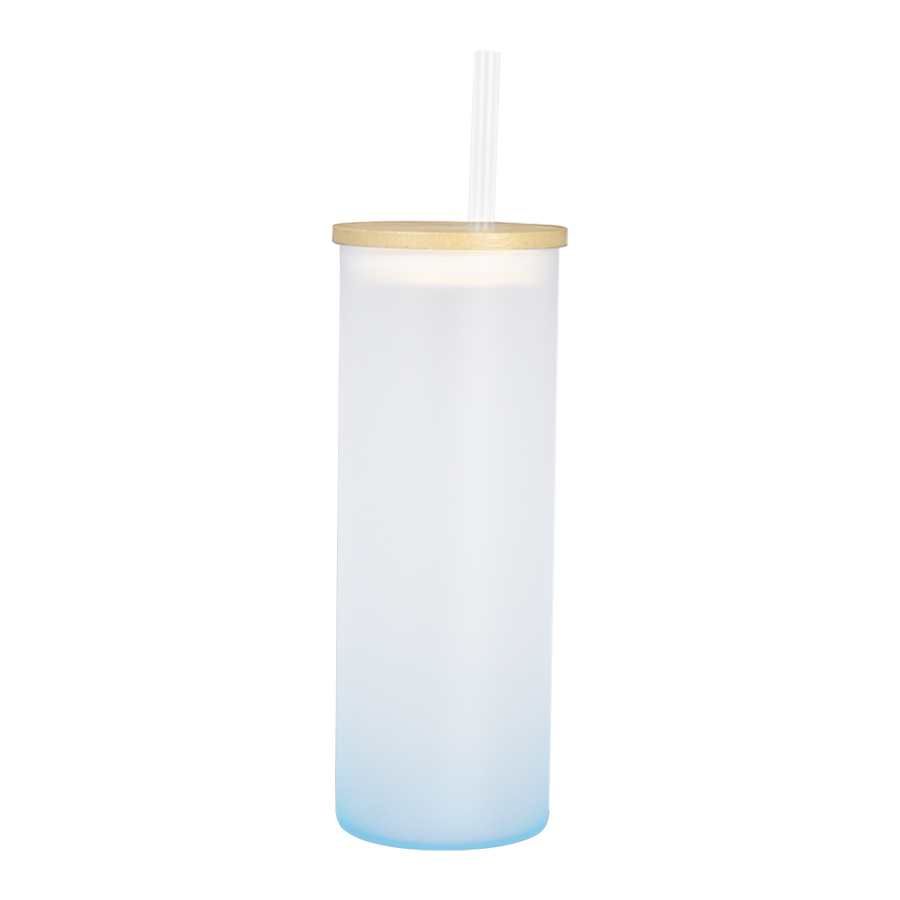 Botella Vidrio Borosilicato Sublimación, tapa Bamboo 500cc