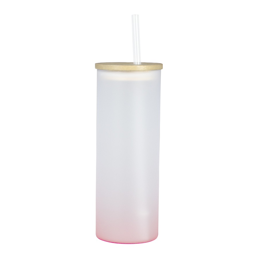 Botella Vidrio Borosilicato Sublimación, tapa Bamboo 500cc